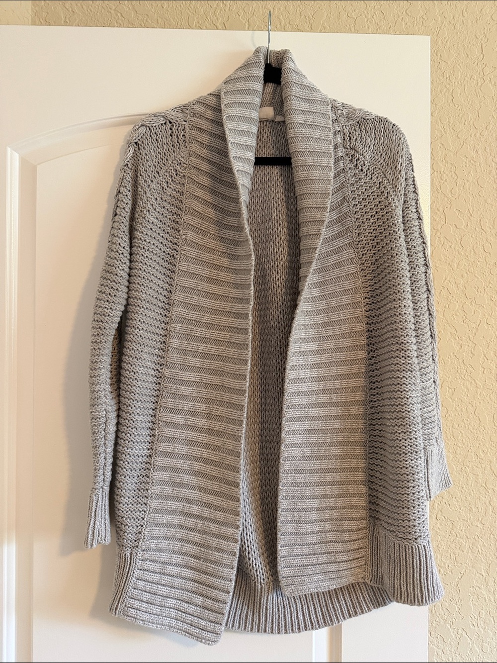 GAP Light Gray Open-Front Ribbed Shawl Collar Cardigan